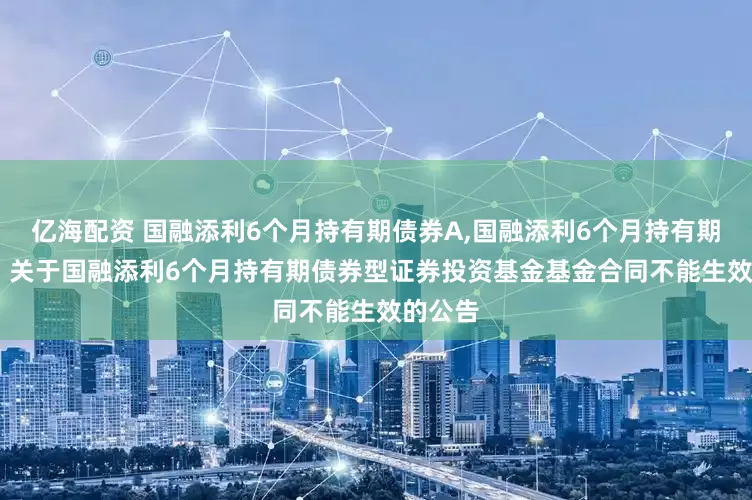 亿海配资 国融添利6个月持有期债券A,国融添利6个月持有期债券C: 关于国融添利6个月持有期债券型证券投资基金基金合同不能生效的公告